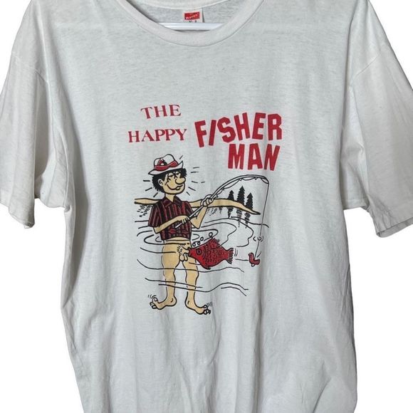 VTG The “Happy” Fisherman T Shirt USA XL - Picture 2 of 4